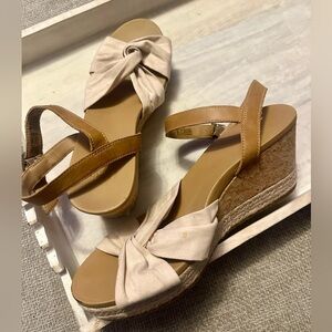UGG Tan and Cream Wedge Sandals